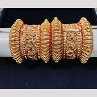 Pooja Bangles Gold Plated Pota Stone Openable Bangle Set