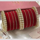 Pooja Bangles Gold Plated Austrian Stone And Pearls Velvet Bangles Set