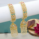 Pooja Bangles Gold Plated Crystal Stone And Pearls Bangles Set