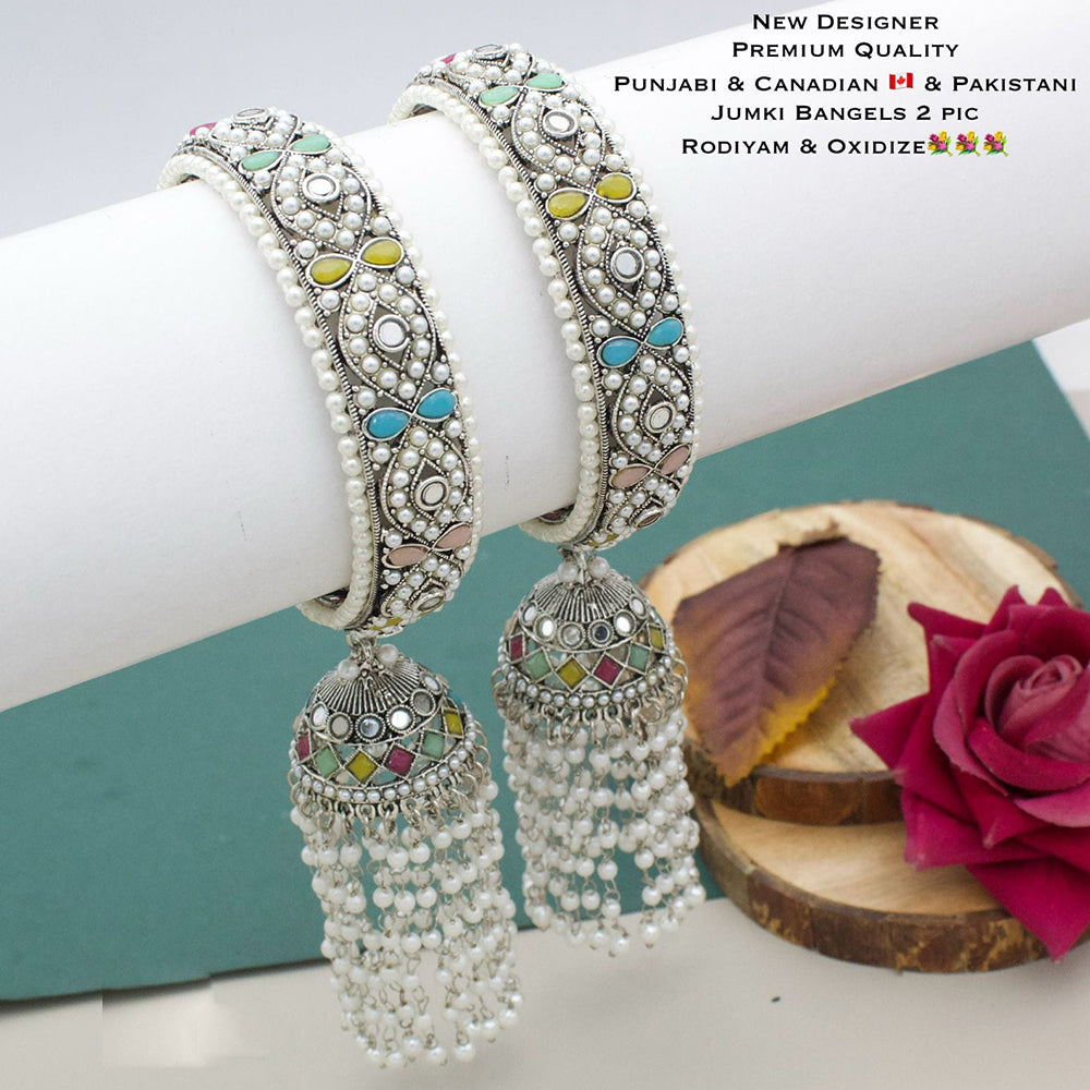Pooja Bangles Oxidised Plated Crystal Stone And Pearls Bangles Set