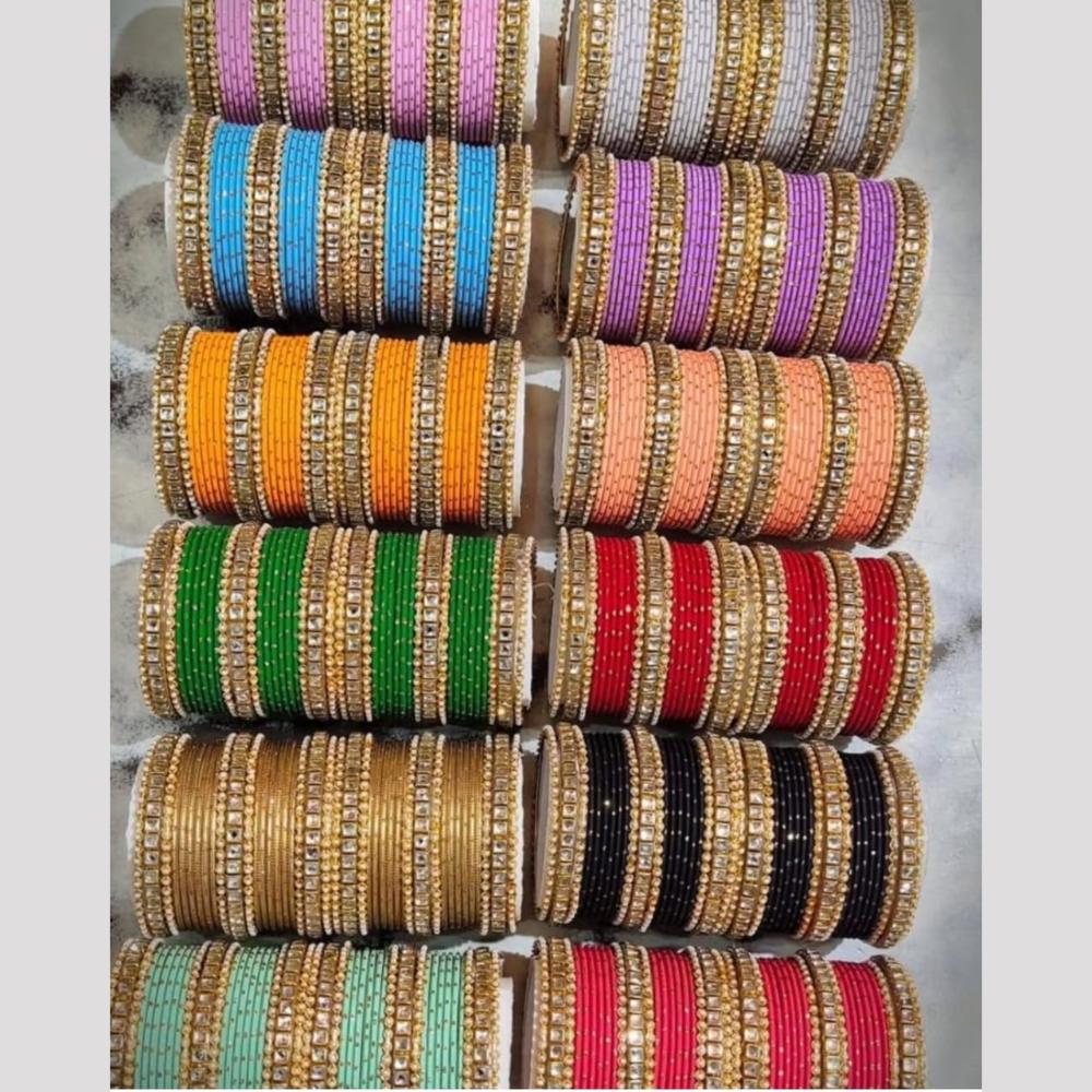 Pooja Bangles Gold Plated Metal And Pearls Bangles Set