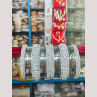 Pooja Bangles Silver Plated Austrian Stone And Pearl Bangles Set