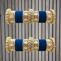 Pooja Bangles Gold Plated Pota Stone Velvet Bangles Set