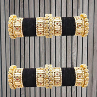 Pooja Bangles Gold Plated Pota Stone Velvet Bangles Set