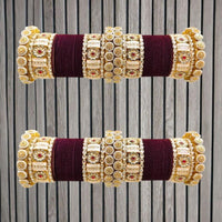 Pooja Bangles Gold Plated Pota Stone Velvet Bangles Set
