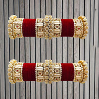 Pooja Bangles Gold Plated Pota Stone Velvet Bangles Set