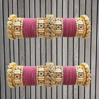 Pooja Bangles Gold Plated Pota Stone Velvet Bangles Set
