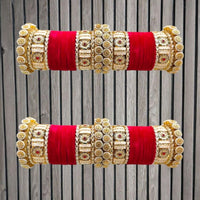 Pooja Bangles Gold Plated Pota Stone Velvet Bangles Set