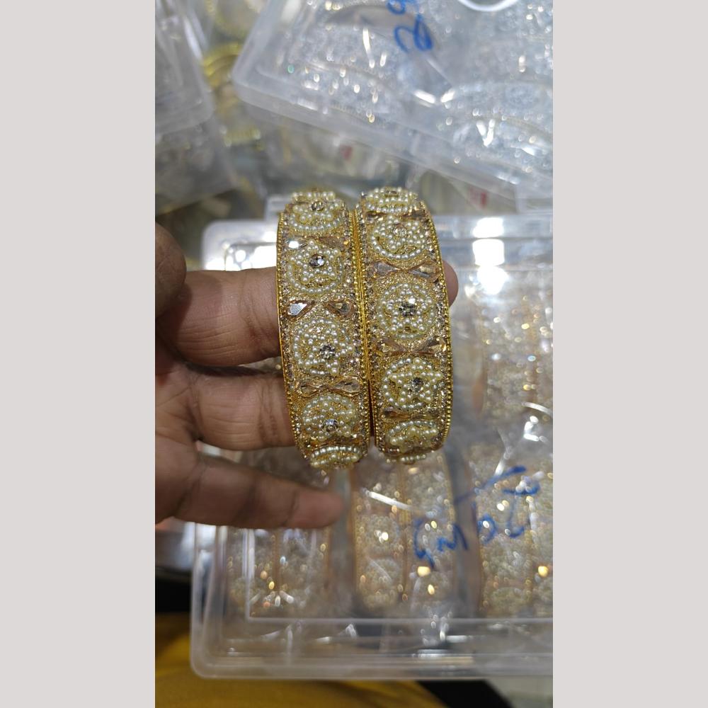 Pooja Bangles Gold Plated Crystal Stone And Pearl Bangles Set