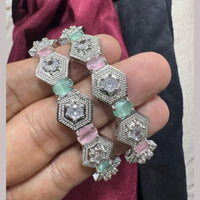 Pooja Bangles Silver Plated American Diamond Bangle Set