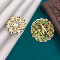 Pooja Bangles Gold Plated Austrian Stone And Pearl Adjustable Ring