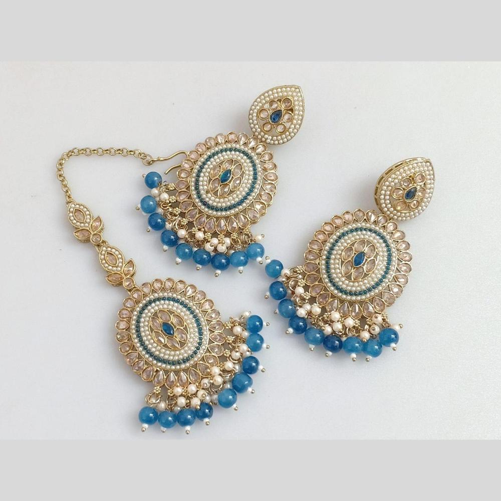 Pooja Bangles Gold Plated Crystal  And Beads Designer Earrings with Maangtikka Set