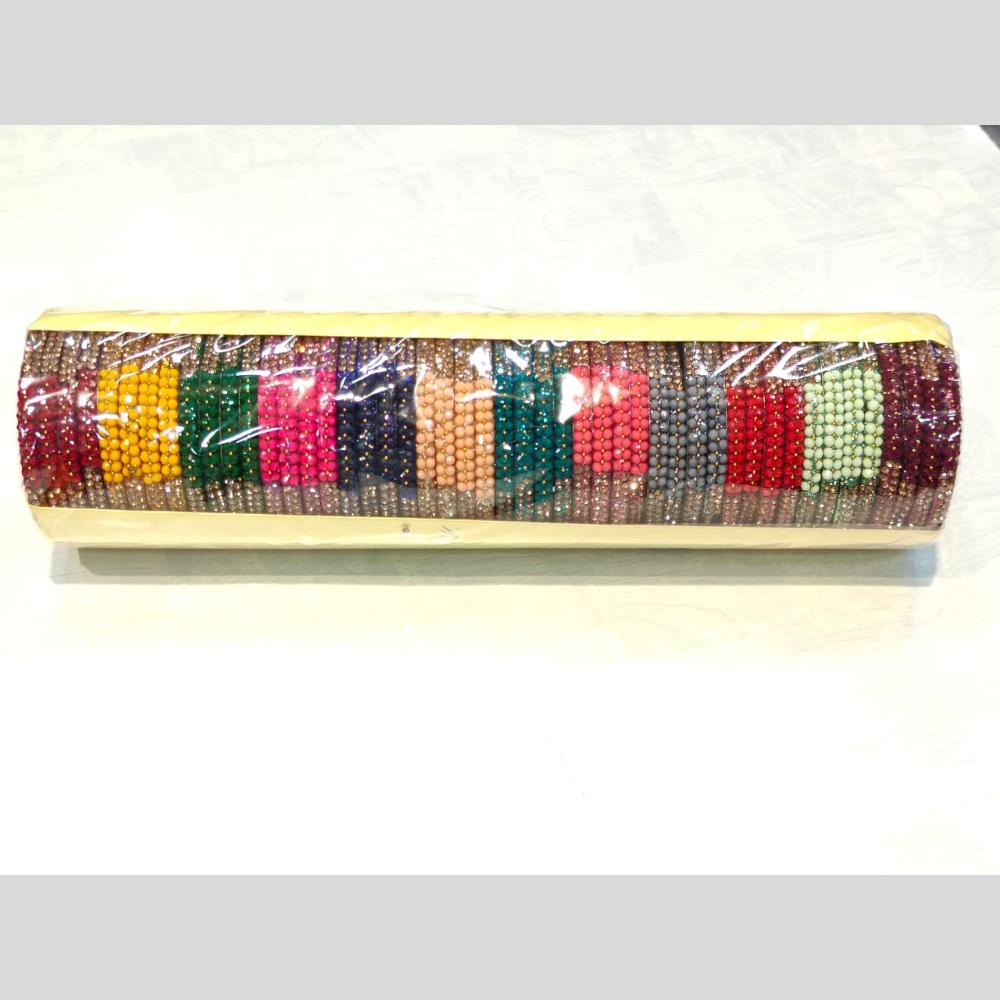Pooja Bangles Gold Plated Festive Elegance Multi Color Austrian Stone And Pearl Bangle Set