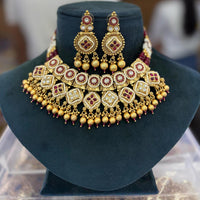 Pooja Bangles Gold Plated Pota  Stone Choker Necklace Set