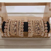 Pooja Bangles Gold Plated Pota Stone And Pearl Bangles Set