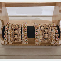 Pooja Bangles Gold Plated Pota Stone And Pearl Bangles Set