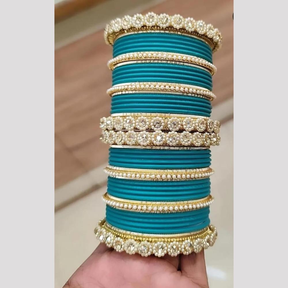 Pooja Bangles Gold Plated Austrian And Pearl Bangles Set 