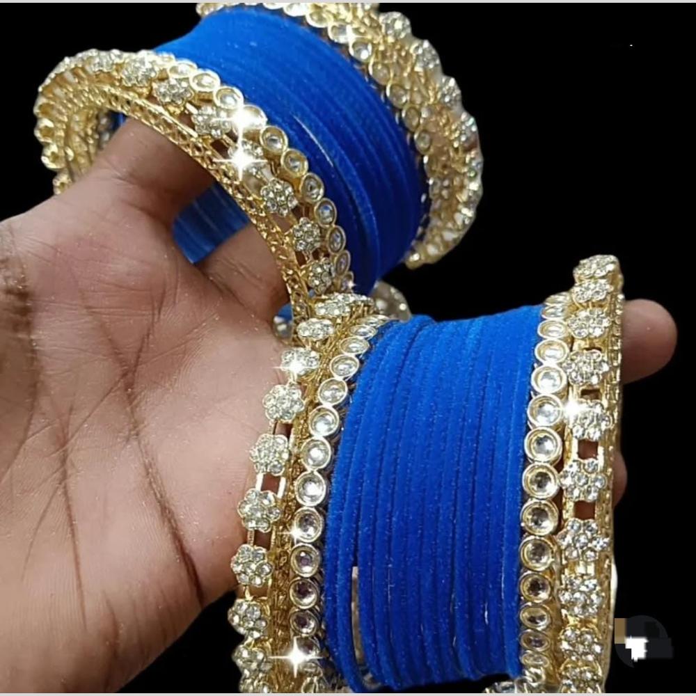 Pooja Bangles Gold Plated Kundan And Velvet Bangles Set