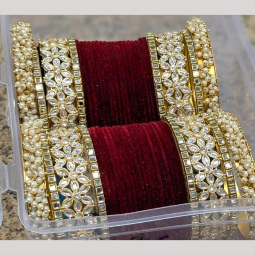 Pooja Bangles Gold Plated Kundan And Velvet Bangles Set