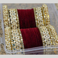Pooja Bangles Gold Plated Kundan And Velvet Bangles Set