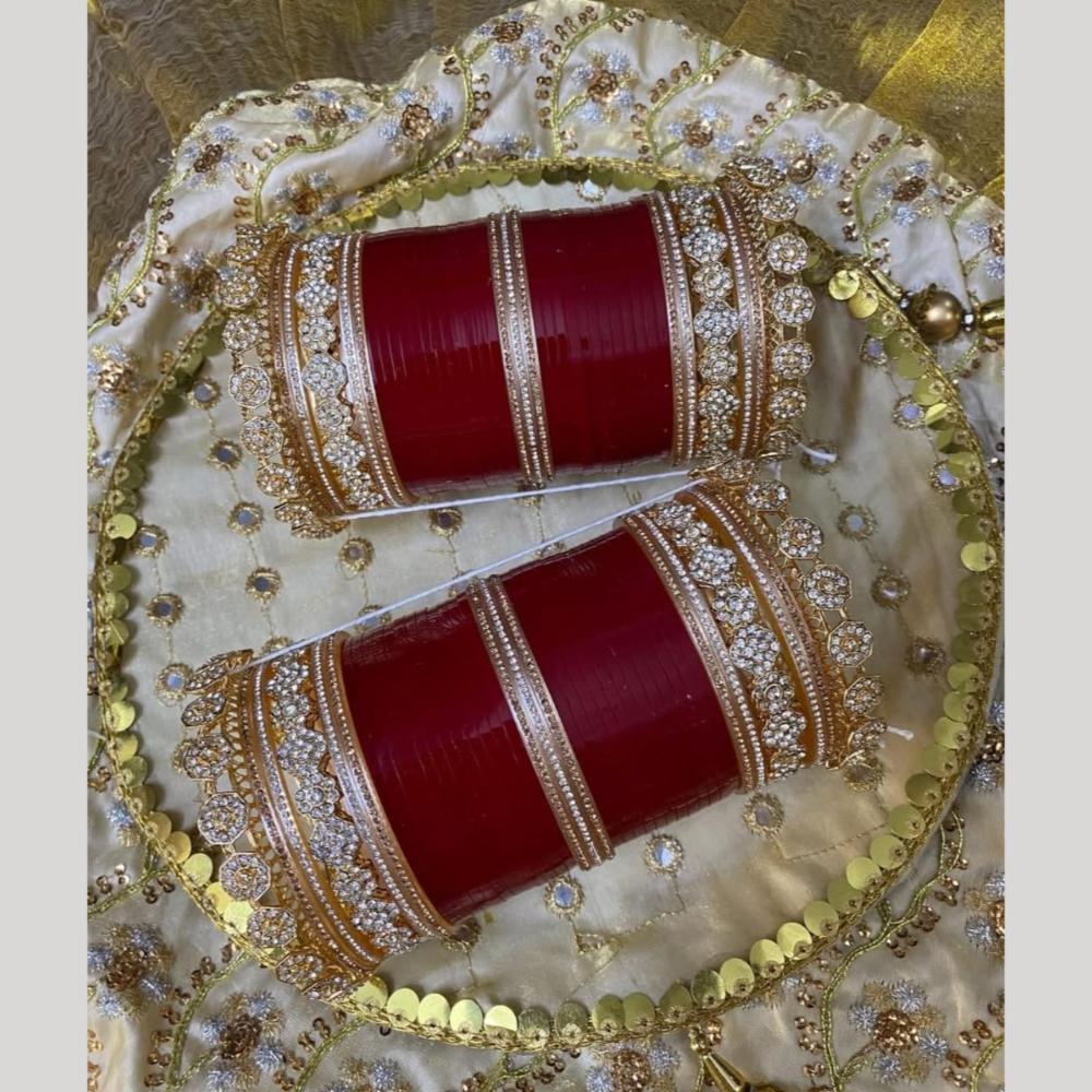 Pooja Bangles Gold Plated Austrian Stone Acrylic Bangles Set 