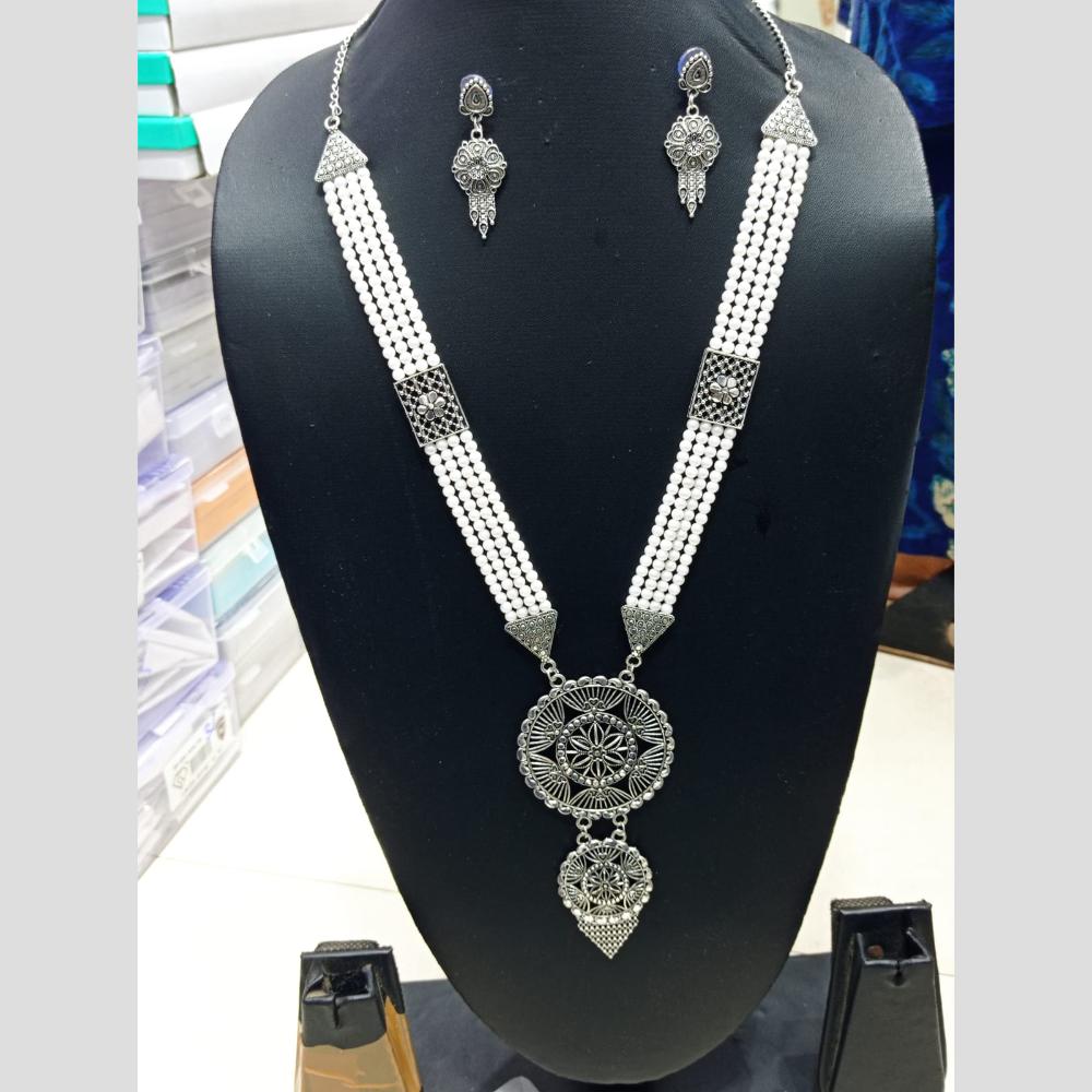 Pooja Bangles Ethnic Oxidised Kundan And Pearl Long Necklace Set