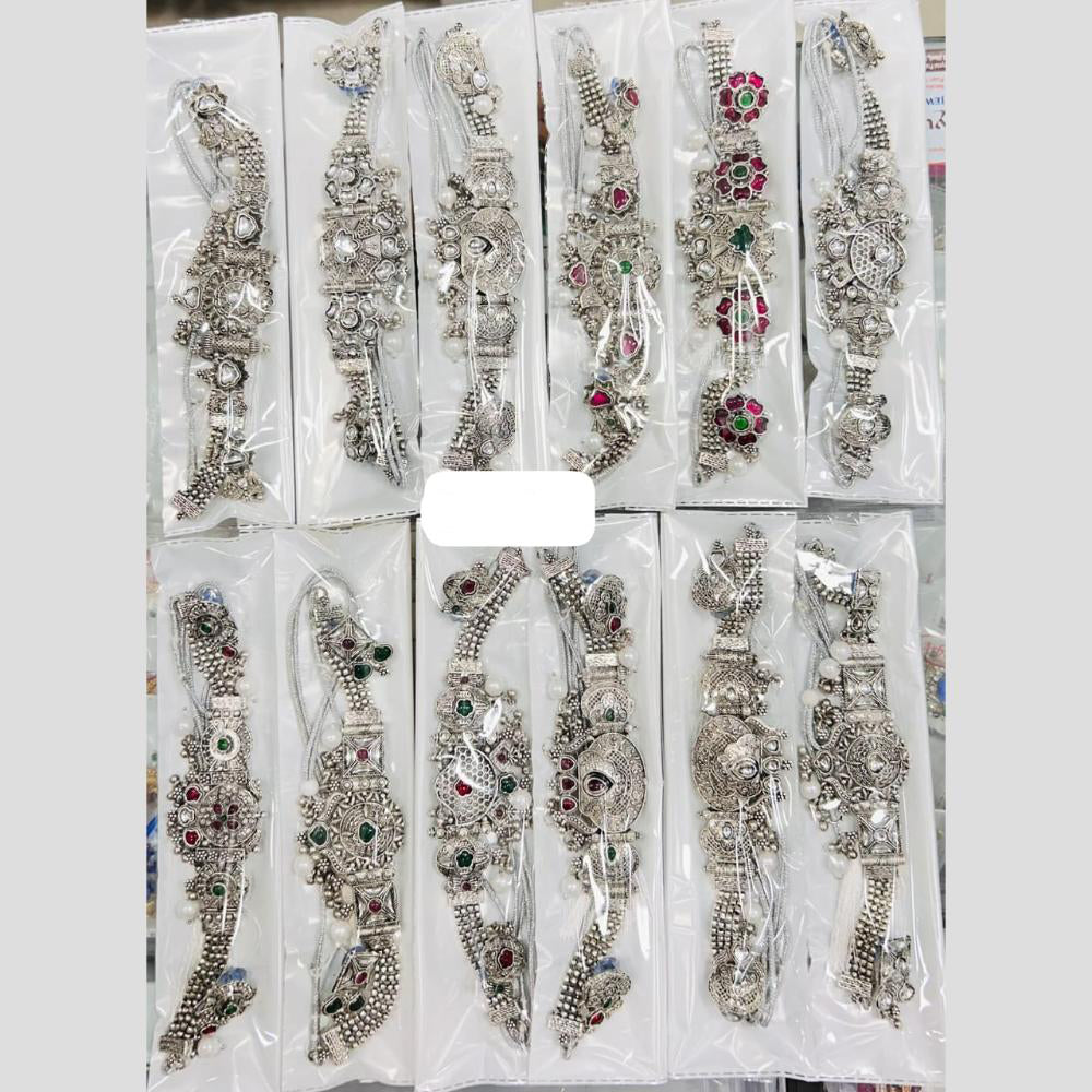 Pooja Bangles Handcrafted Oxidised Pota Stone Necklace Set (1 Pies Only)