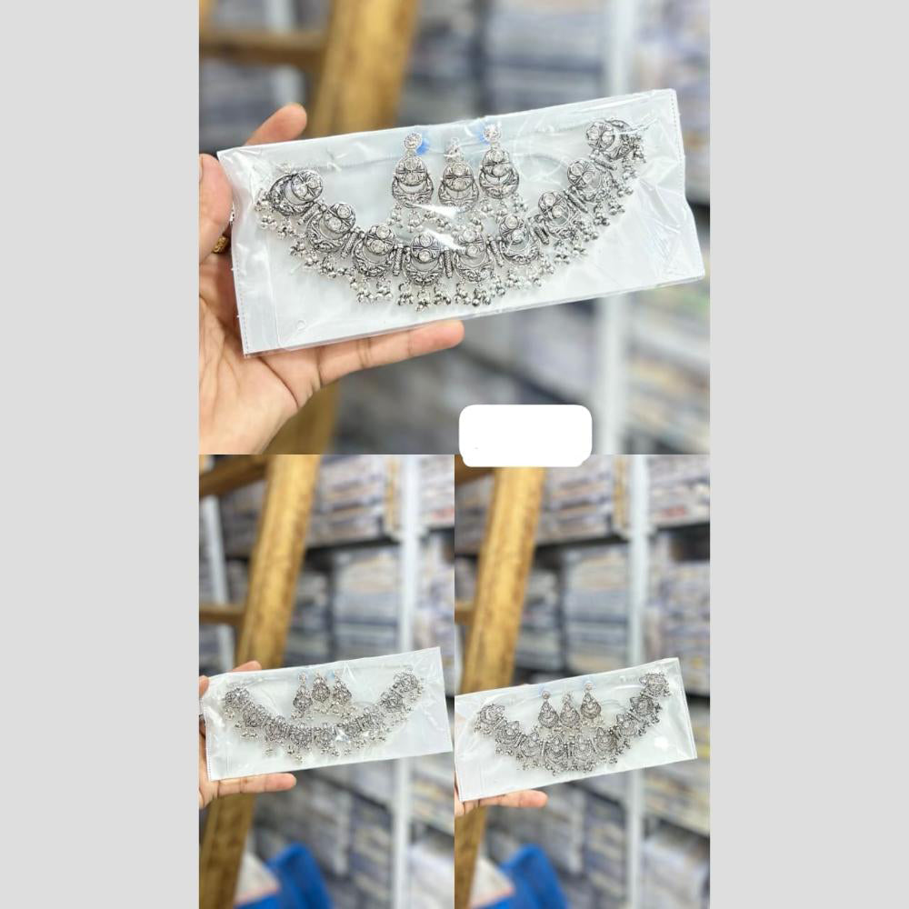 Pooja Bangles Ethnic Oxidised Crystal Stones Plated Necklace Set  (1 Pies Only)