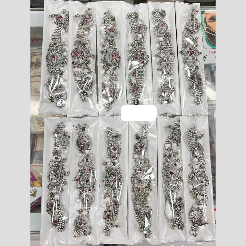 Pooja Bangles Handcrafted Oxidised Pota Stone Necklace Set (1 Pies Only)