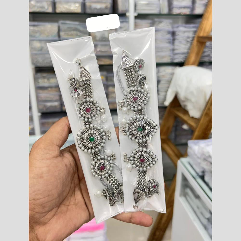 Pooja Bangles Handcrafted Oxidised Pota Stone Necklace Set (1 Pies Only)