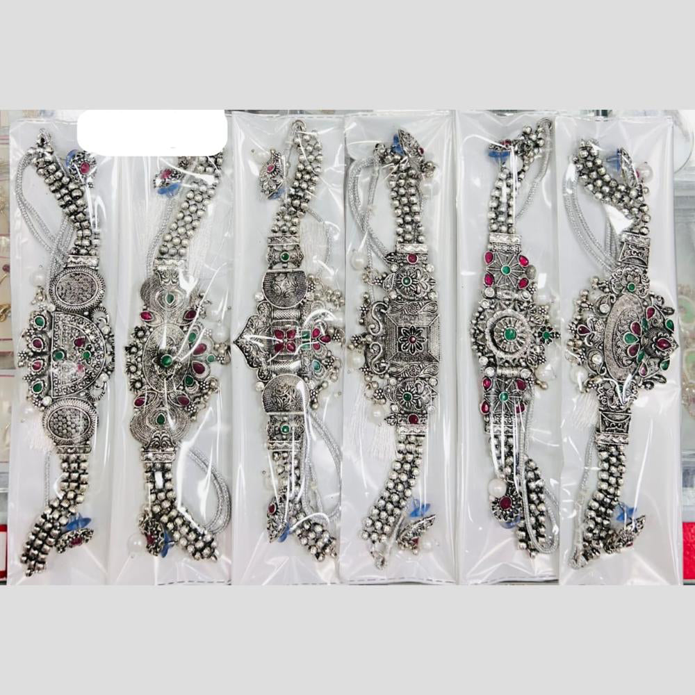 Pooja Bangles Handcrafted Oxidised Pota Stone Necklace Set (1 Pies Only)