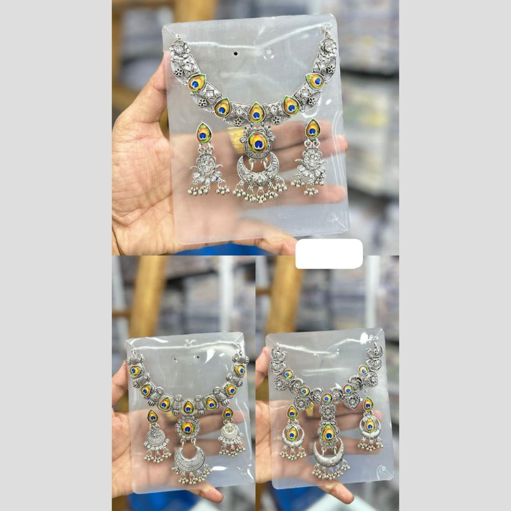 Pooja Bangles Ethnic Oxidised Kundan And Pearl  Necklace Set (1 Pies Only)