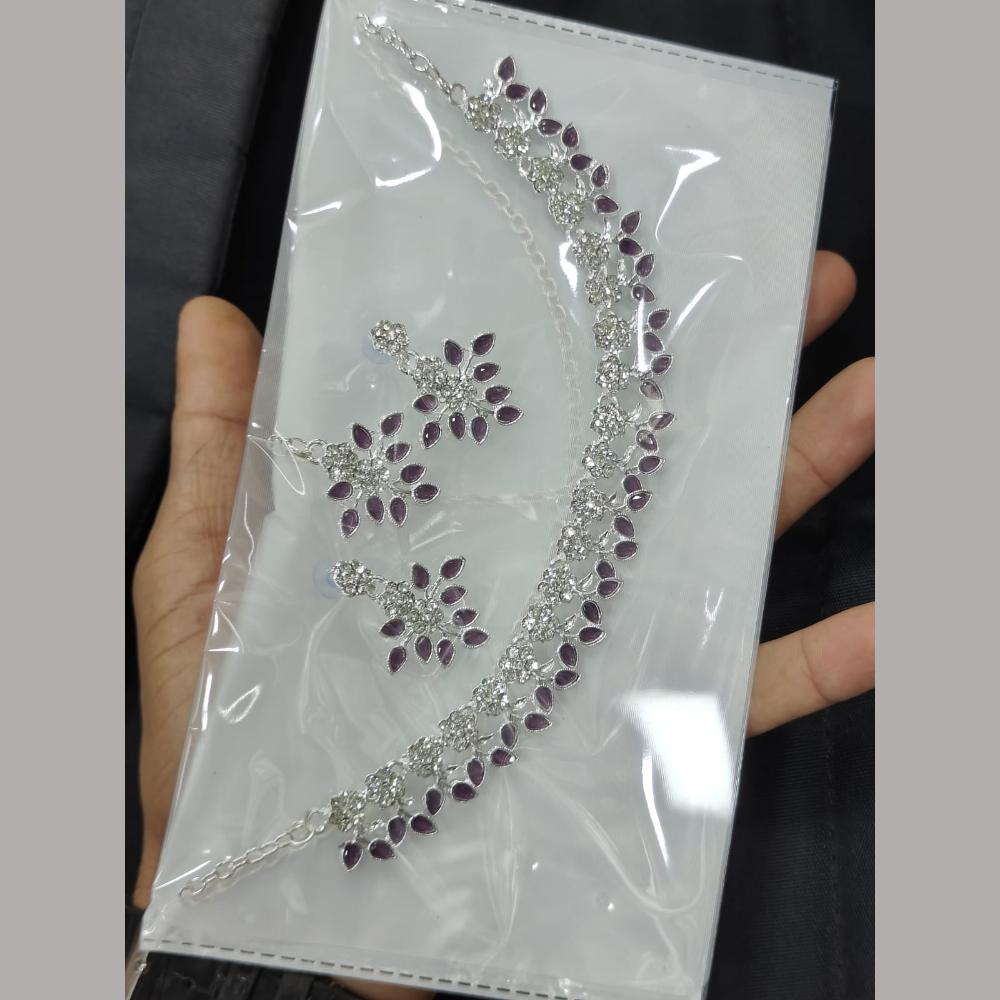 Pooja Bangles Ethnic Oxidised Crystal Stones Plated Necklace Set  (1 Pies Only)