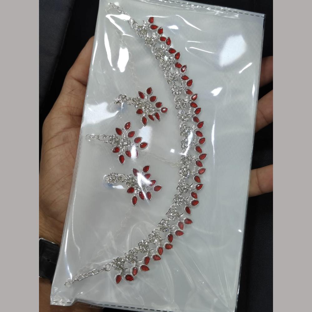 Pooja Bangles Ethnic Oxidised Crystal Stones Plated Necklace Set  (1 Pies Only)