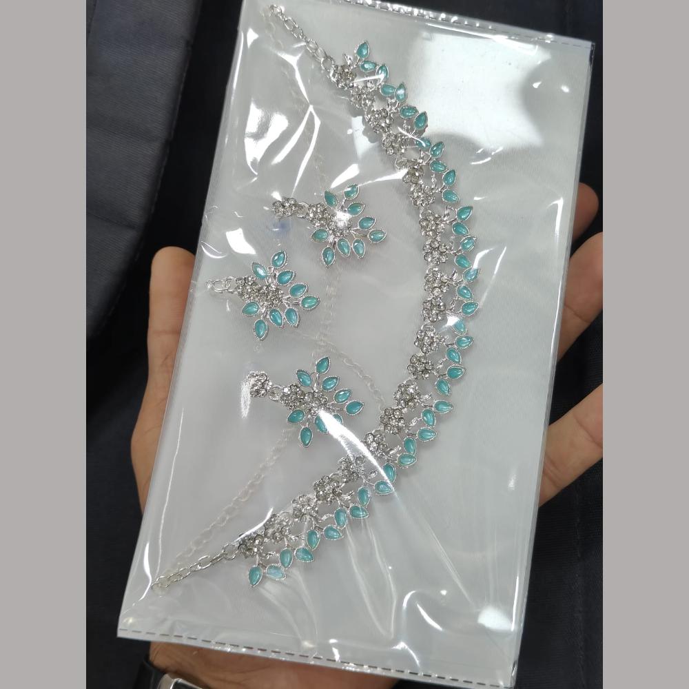 Pooja Bangles Ethnic Oxidised Crystal Stones Plated Necklace Set  (1 Pies Only)