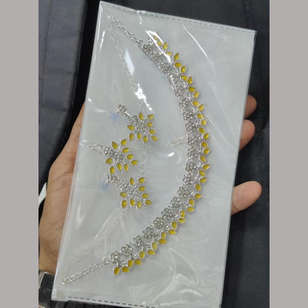 Pooja Bangles Ethnic Oxidised Crystal Stones Plated Necklace Set  (1 Pies Only)