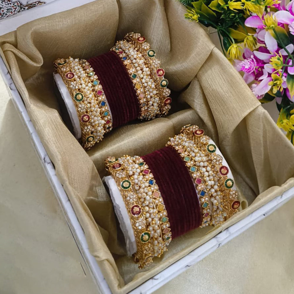 Pooja Bangles Pota Stone And Pearl Glam Up Your Wrists Velvet Bangle Set