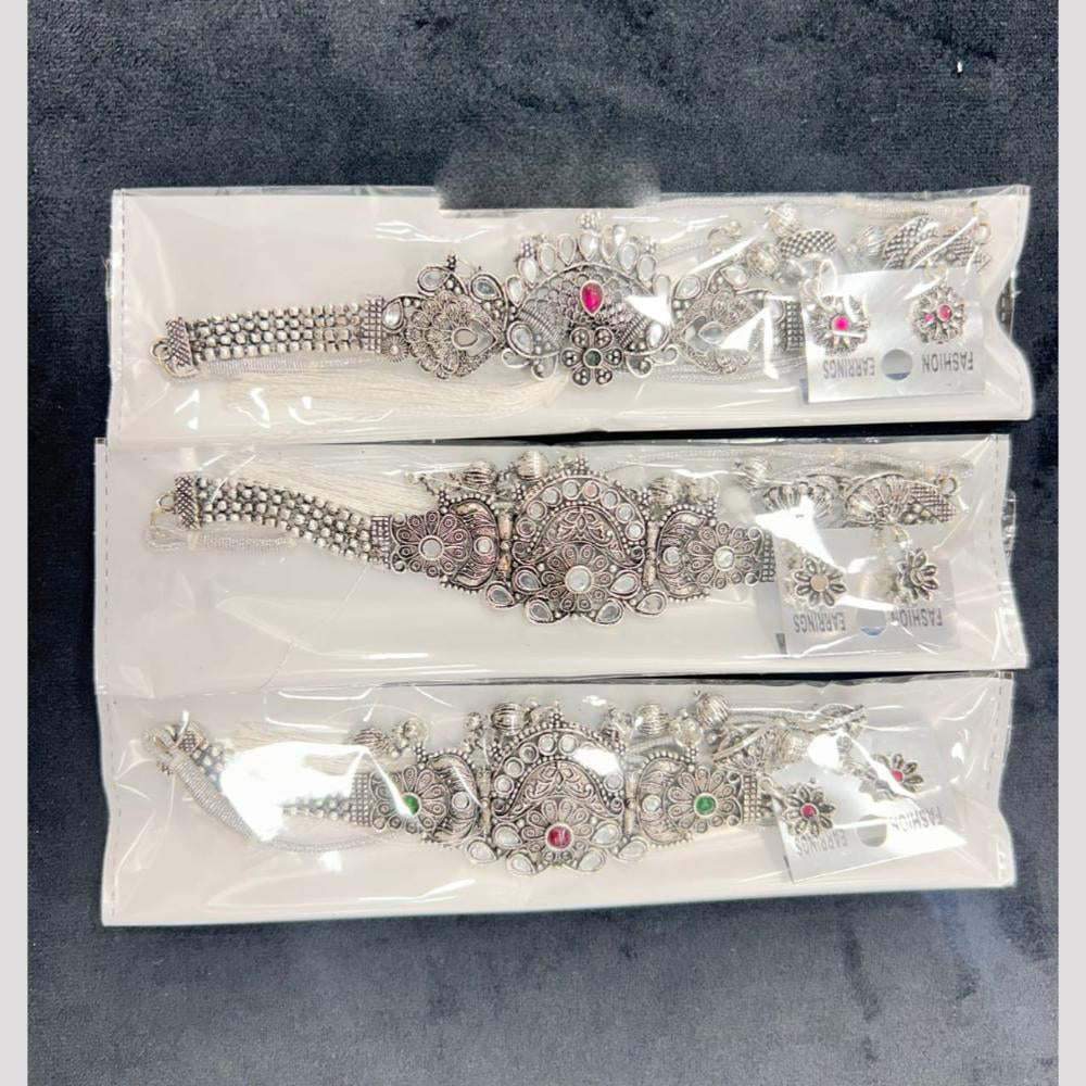 Pooja Bangles Ethnic Oxidised Plated Necklace ( 1 Piece Only )