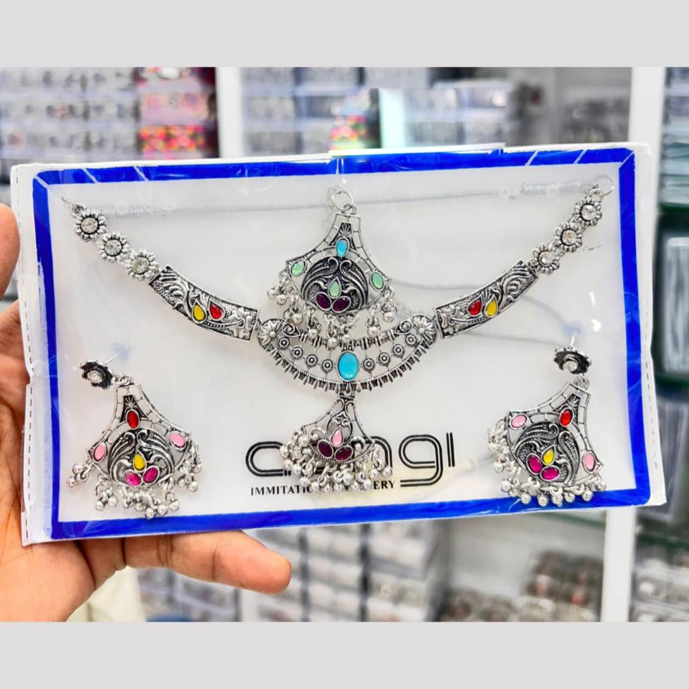 Pooja Bangles Handcrafted Oxidised Pota Stone Necklace Set