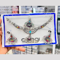 Pooja Bangles Handcrafted Oxidised Pota Stone Necklace Set