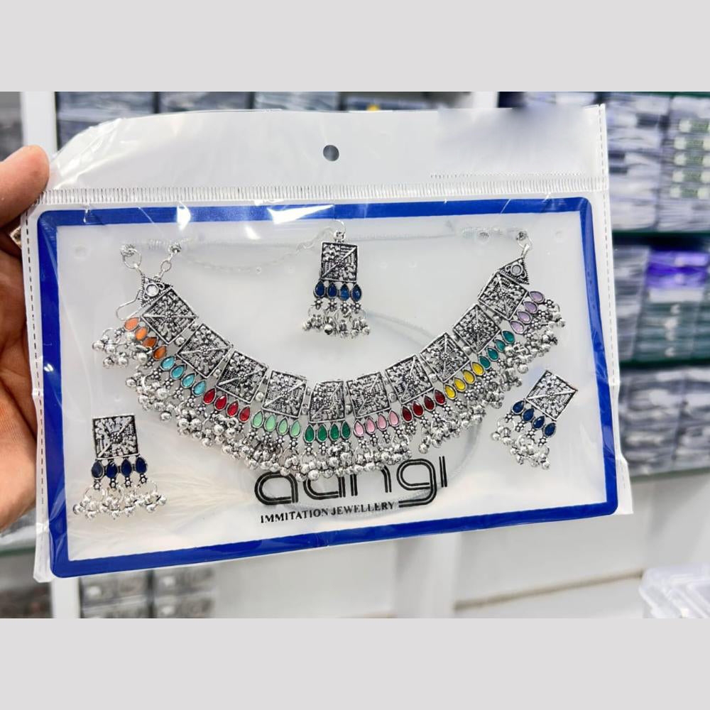 Pooja Bangles Handcrafted Oxidised Pota Stone Necklace Set