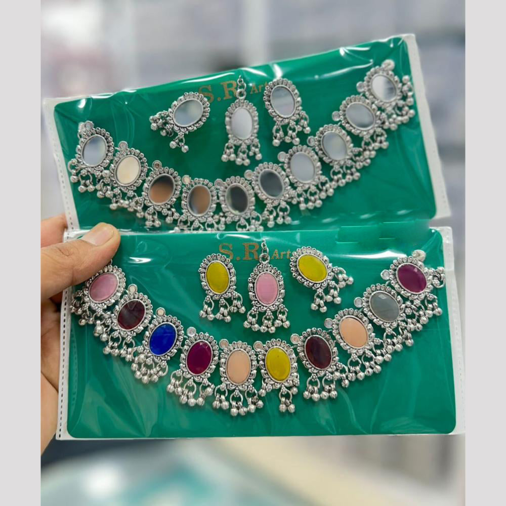 Pooja Bangles Handcrafted Oxidised Pota Stone Necklace Set