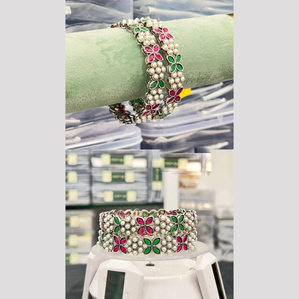 Pooja Bangles Oxidised Plated Pota Stone And Pearls Bangles Set