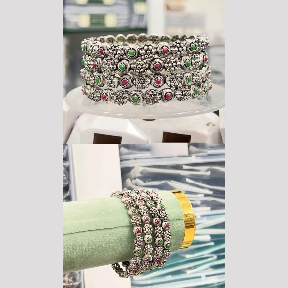 Pooja Bangles Oxidised Plated Pota Stone Bangles Set