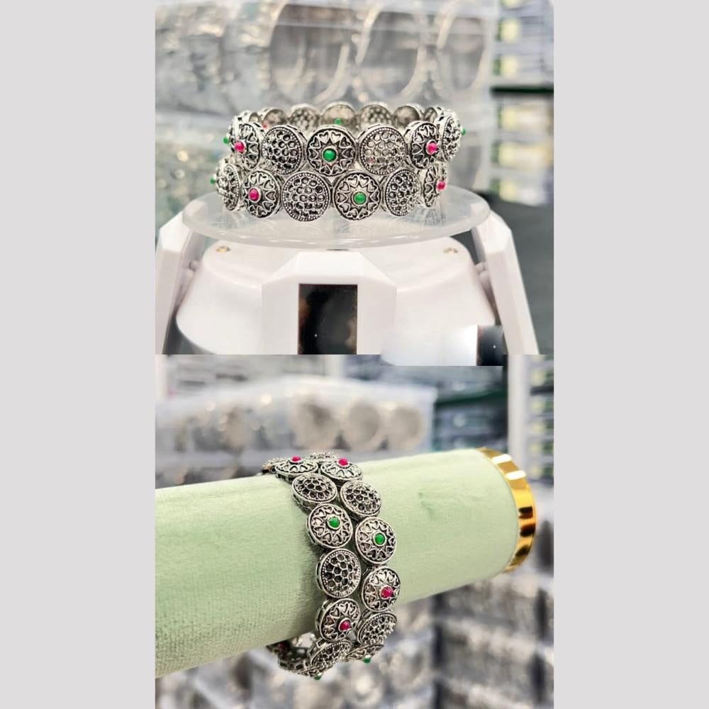Pooja Bangles Oxidised Plated Pota Stone Bangles Set
