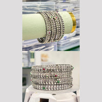 Pooja Bangles Oxidised Plated Pota Stone And Pearls Bangles Set