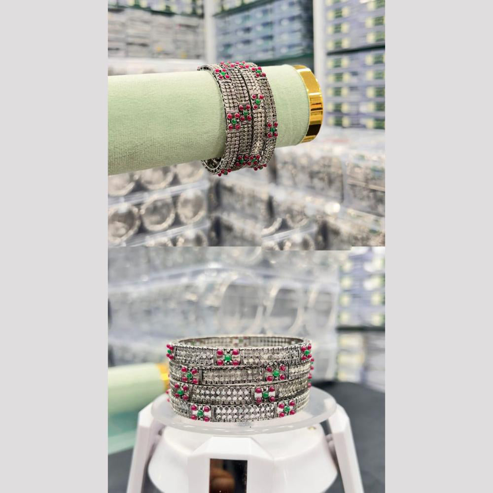 Pooja Bangles Oxidised Plated Pota Stone And Pearls Bangles Set