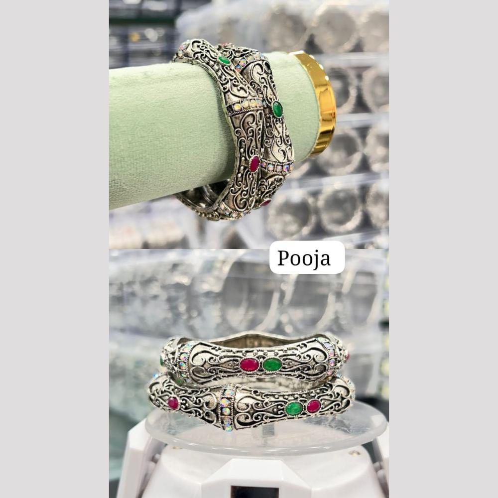 Pooja Bangles Oxidised Plated Pota Stone Bangles Set