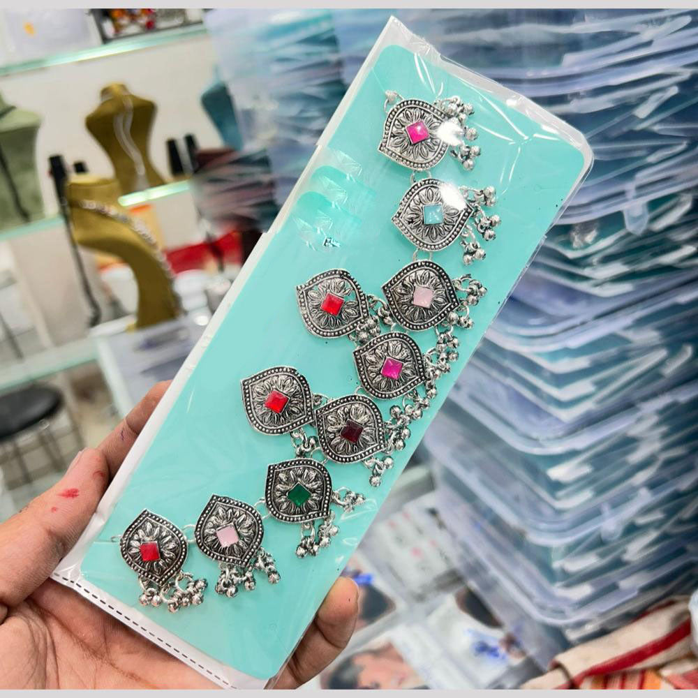 Pooja Bangles Handcrafted Oxidised Pota Stone Necklace Set