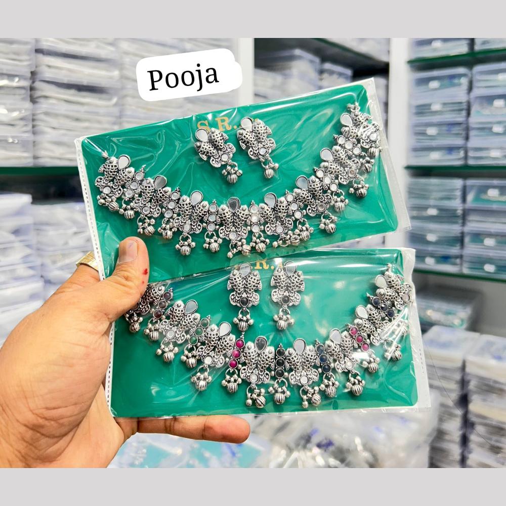 Pooja Bangles Handcrafted Oxidised Pota Stone And Pearl Necklace Set